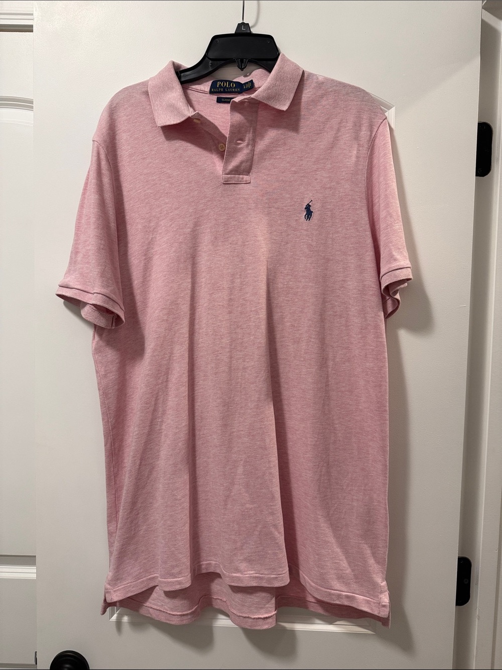 Polo by Ralph Lauren Men's Heather Pink Classic Polo with Navy Pony